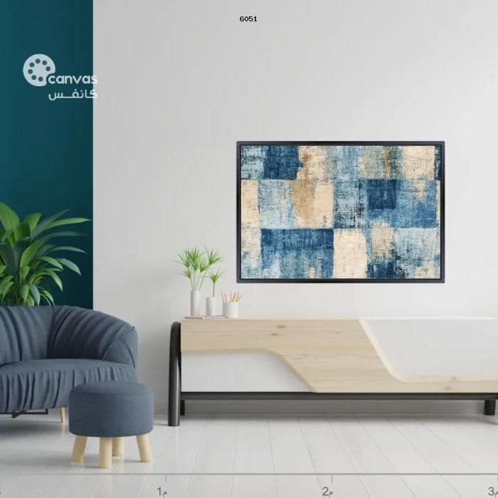 لوحة تجريدية بألوان زرقاء وذهبية