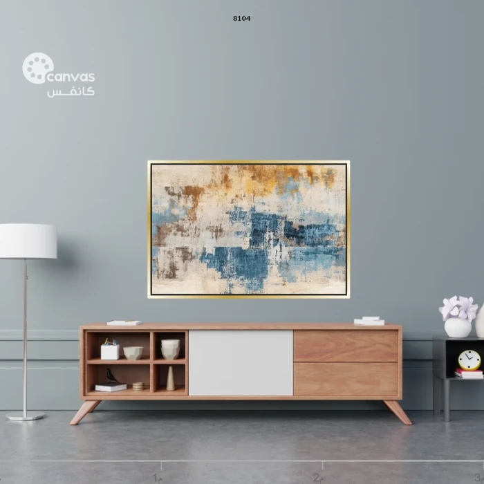 لوحة تجريدية بألوان زرقاء وذهبية