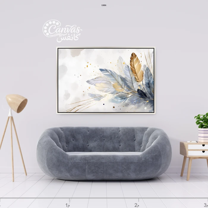 لوحة فنية لأوراق نباتية مع ريش