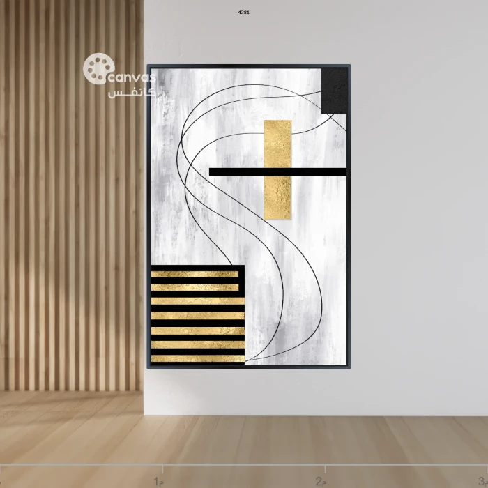 لوحة تجريدية بألوان متباينة وعناصر هندسية