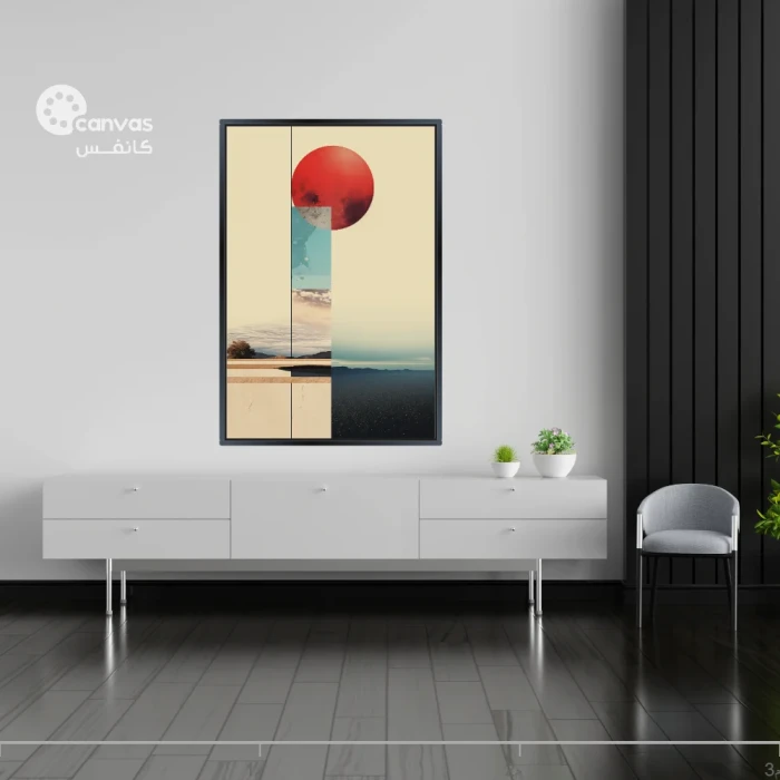 لوحة فنية تجريدية بألوان دافئة وباردة