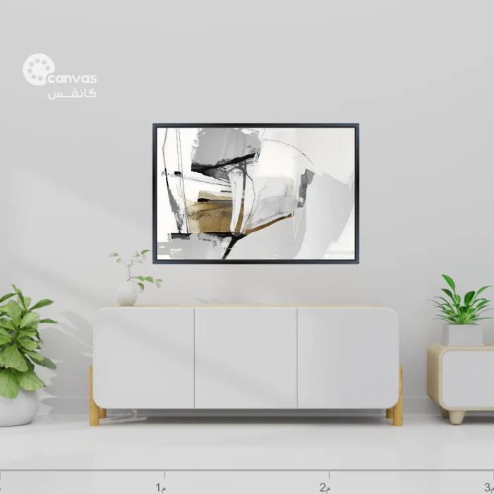 لوحة تجريدية بألوان محايدة وعناصر بسيطة