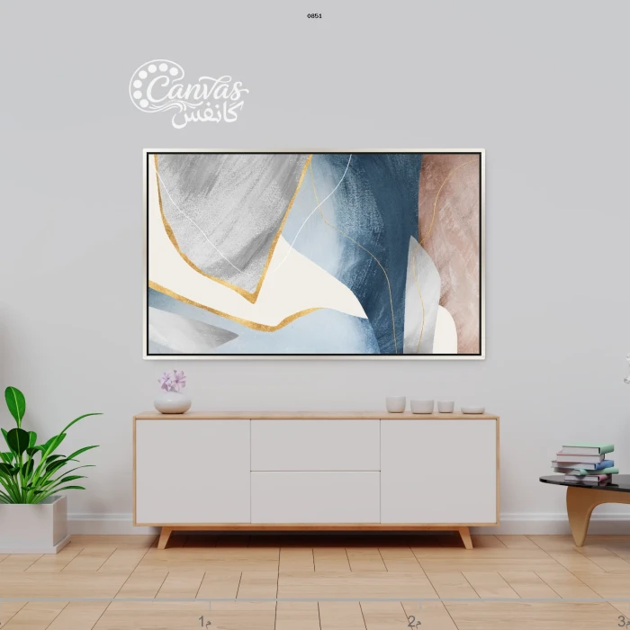 لوحة تجريدية بألوان هادئة وعناصر طبيعية