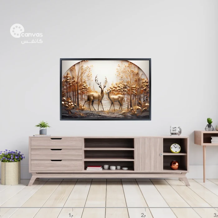 لوحة طبيعية مع غزلان في الغابة