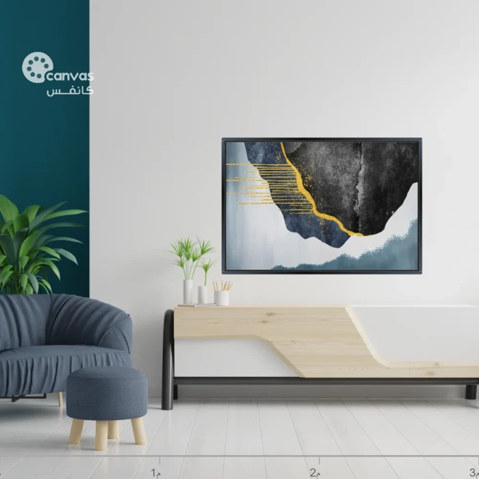 لوحة تجريدية باللونين الأسود والذهبي