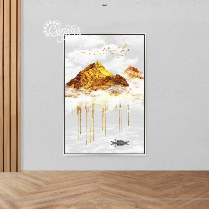 منظر جبلي مع طيور وغيوم