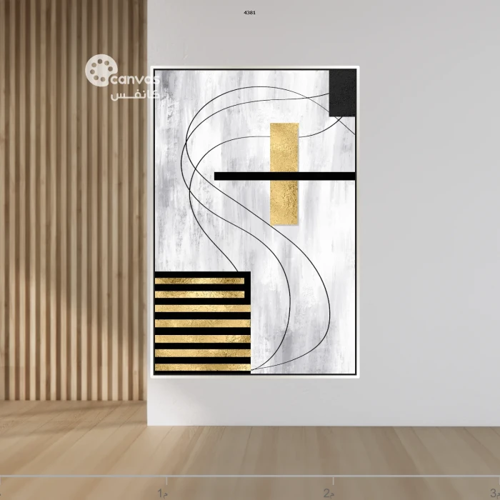 لوحة تجريدية بألوان متباينة وعناصر هندسية