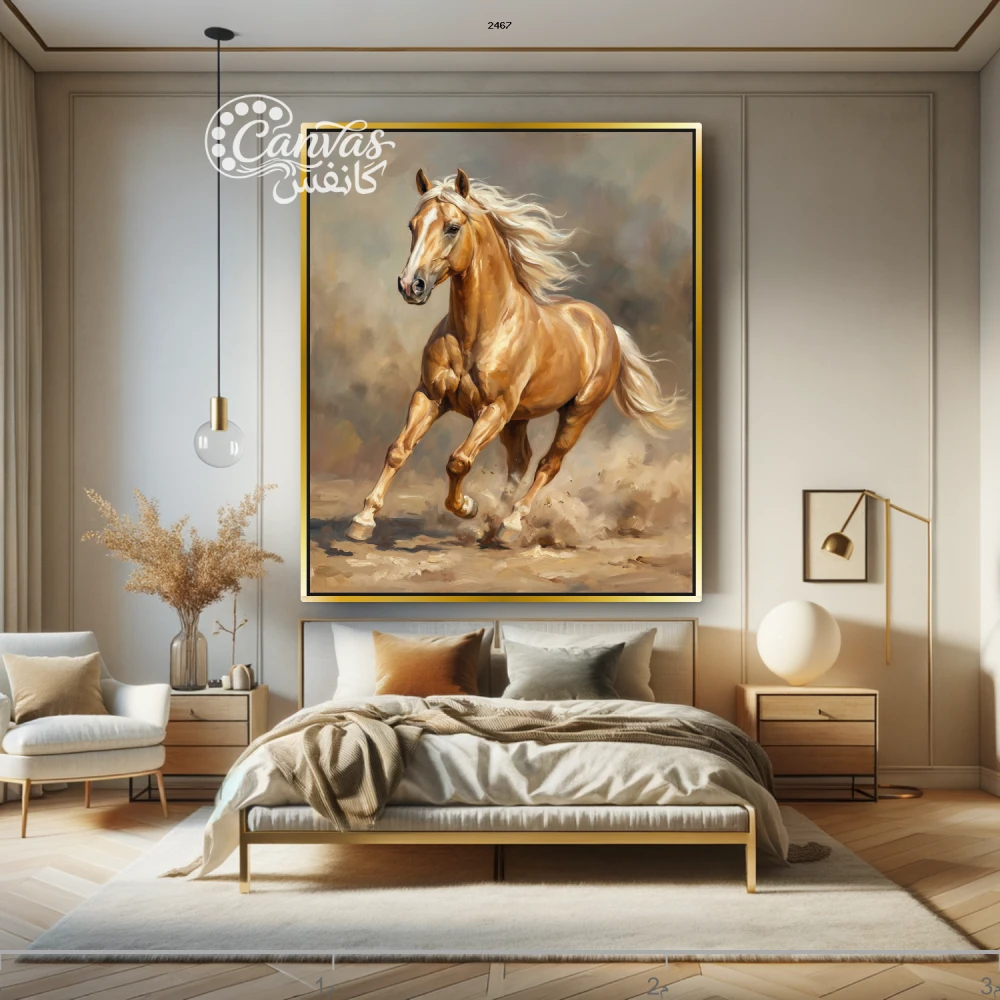 حصان جميل يركض في مشهد فني