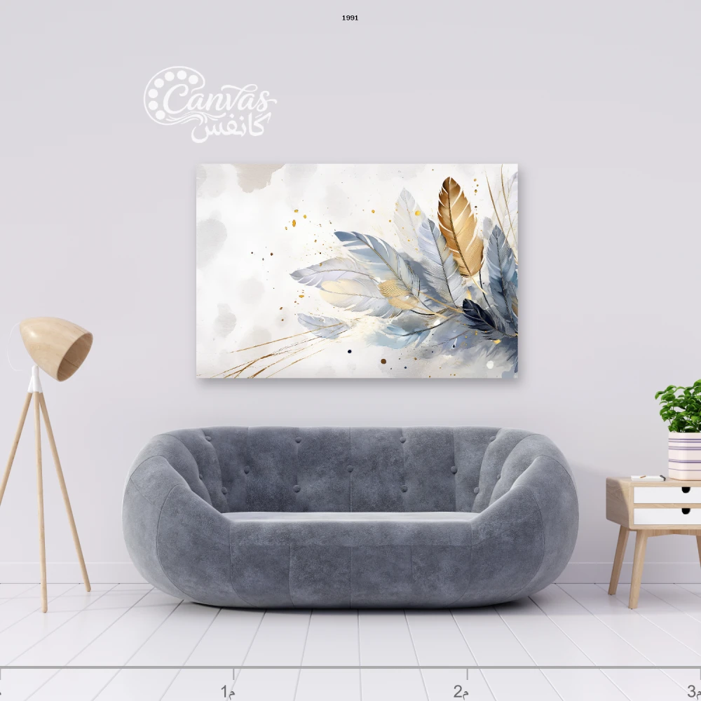 لوحة فنية لأوراق نباتية مع ريش