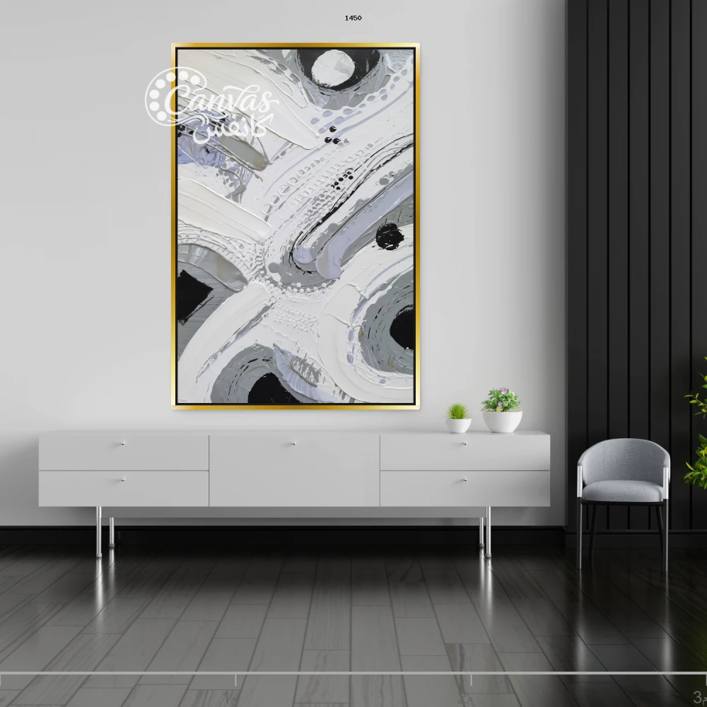 لوحة تجريدية بألوان محايدة وتفاصيل دقيقة