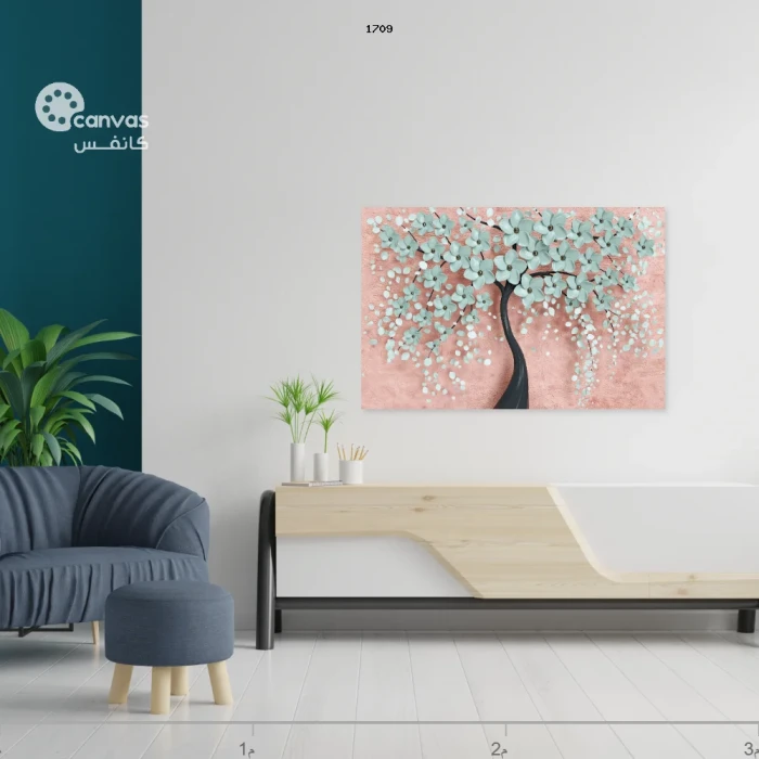 لوحة شجرة مزهرة على خلفية وردية
