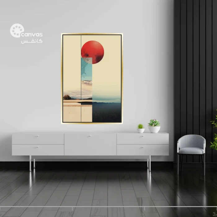 لوحة فنية تجريدية بألوان دافئة وباردة