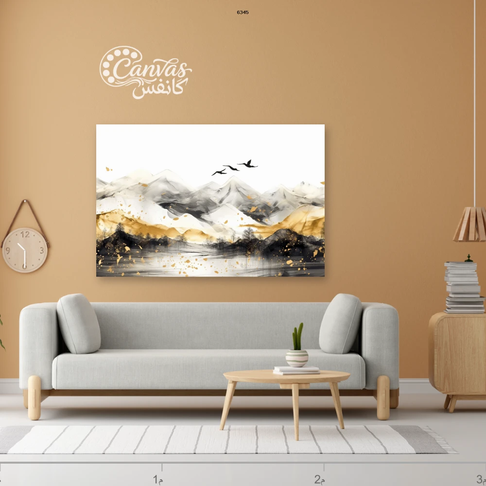 منظر جبلي مع طيور في السماء