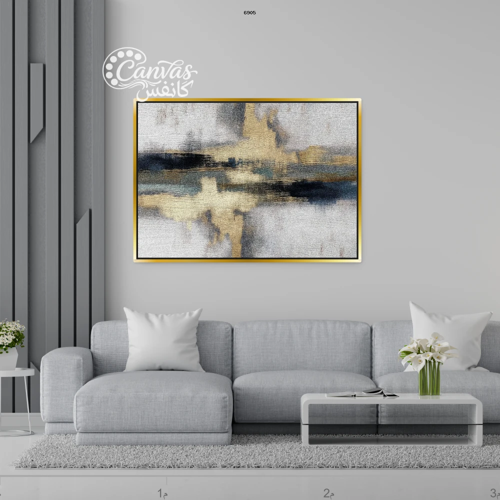 لوحة تجريدية بألوان محايدة وعناصر هندسية