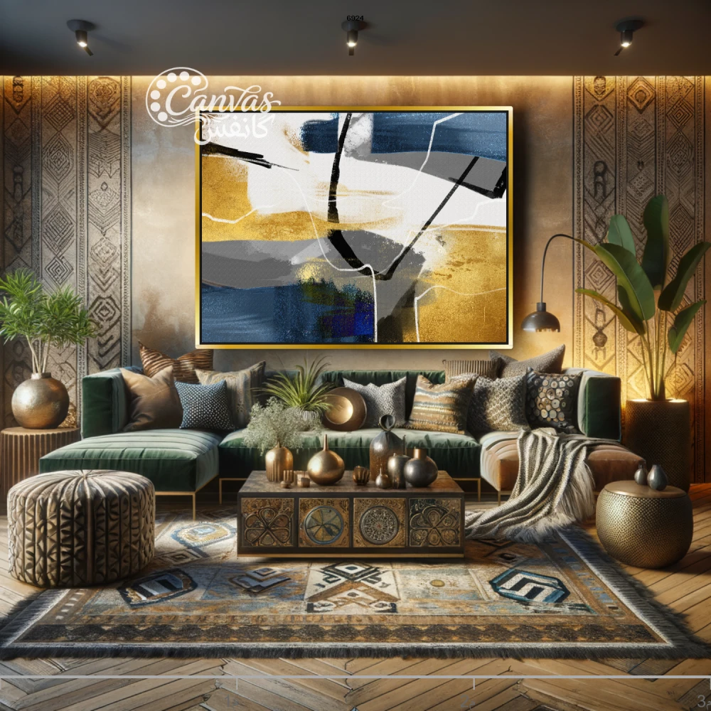 لوحة تجريدية تجمع بين الألوان الدافئة والباردة