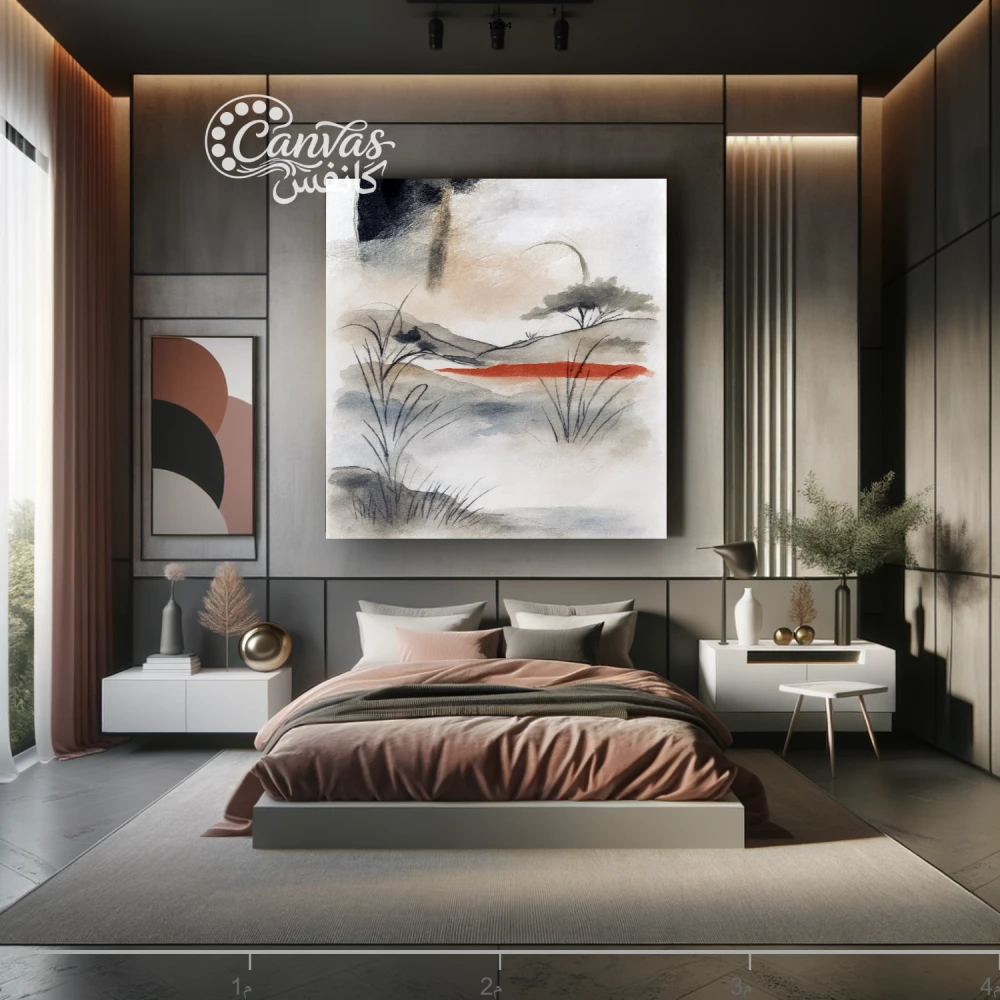 منظر طبيعي هادئ مع عناصر تجريدية