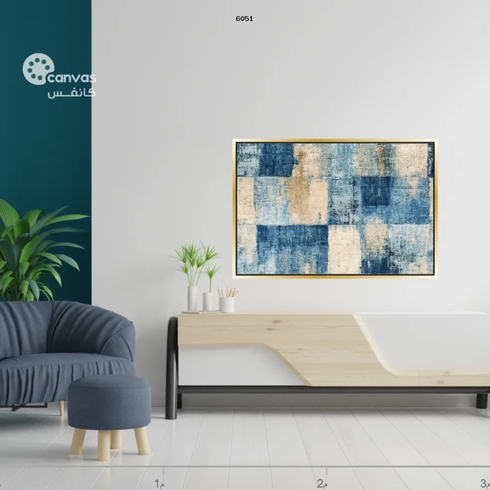 لوحة تجريدية بألوان زرقاء وذهبية