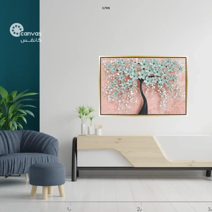 لوحة شجرة مزهرة على خلفية وردية